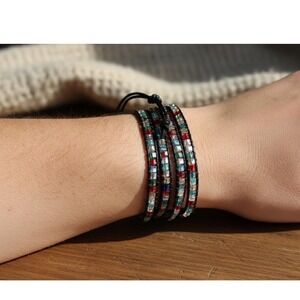 Wrap Bracelet‎ Spunky Soul Multicolored Crystal Glass Brown Leather Cord
